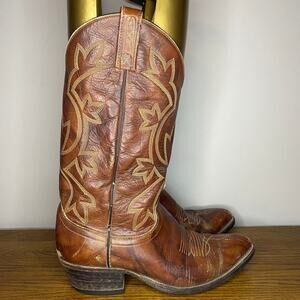 Vintage Dan Post Milwaukee Brown Leather Cowboy Western Boots Mens Size 8.5 D